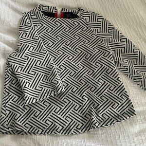 W5 Womens Black & White  Blouse 52%cotton 46Poly 2 Spandex Sz L 24long 20 Armpit